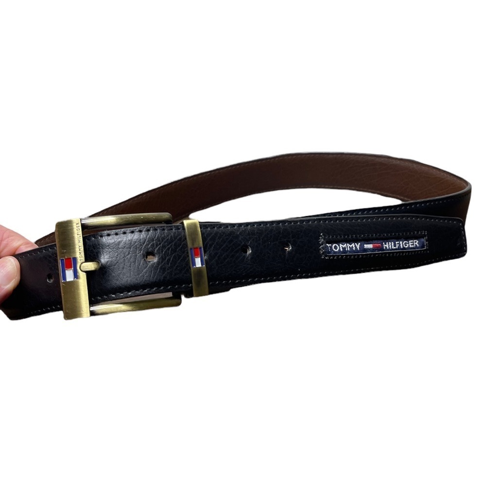 Tommy Hilfiger Logo Brass Buckle Belt 34